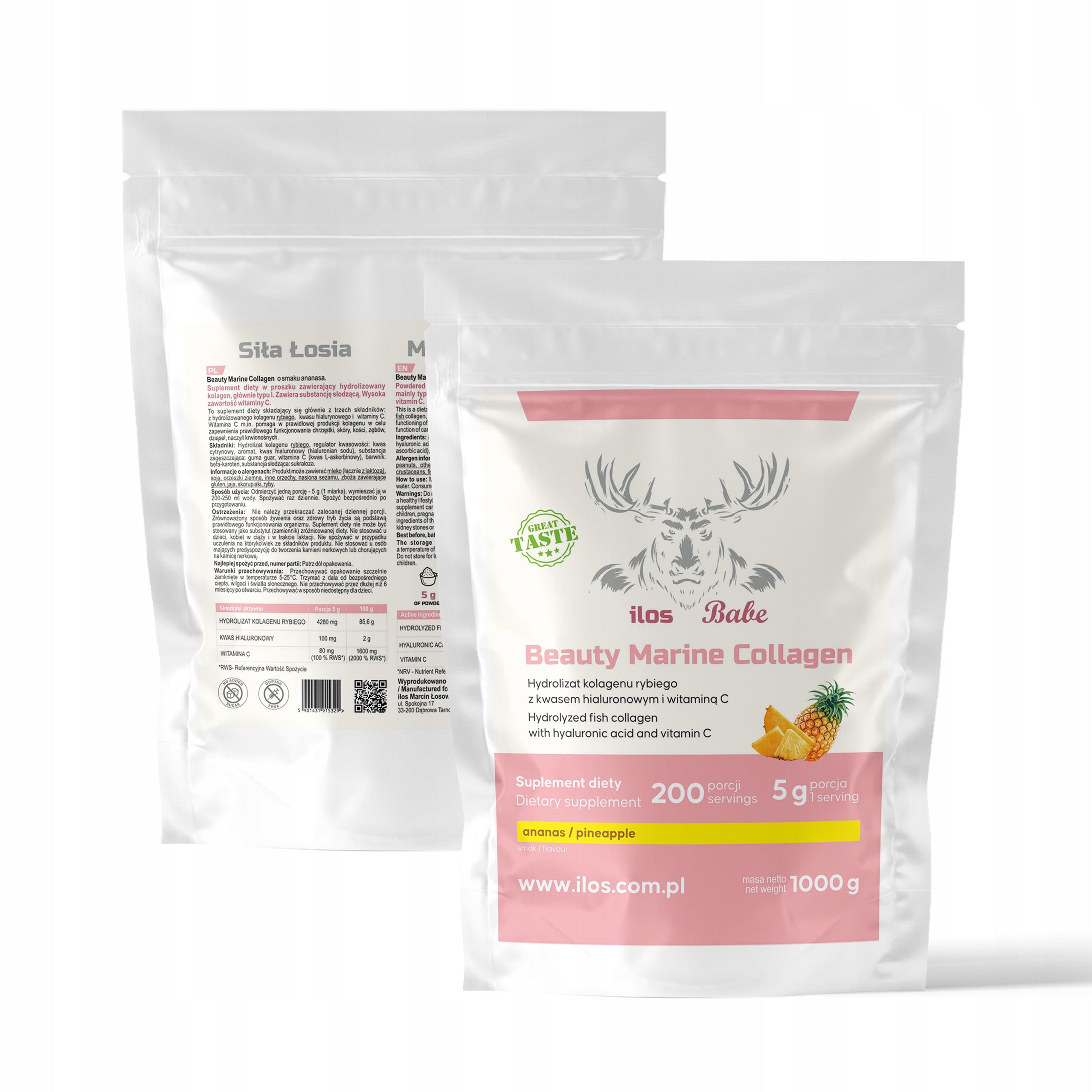 COLLAGEN FISH HYALURONIC ACID VITAMIN C PINEAPPLE 1 kg HAIR SKIN JOINTS ilos Packaging status original