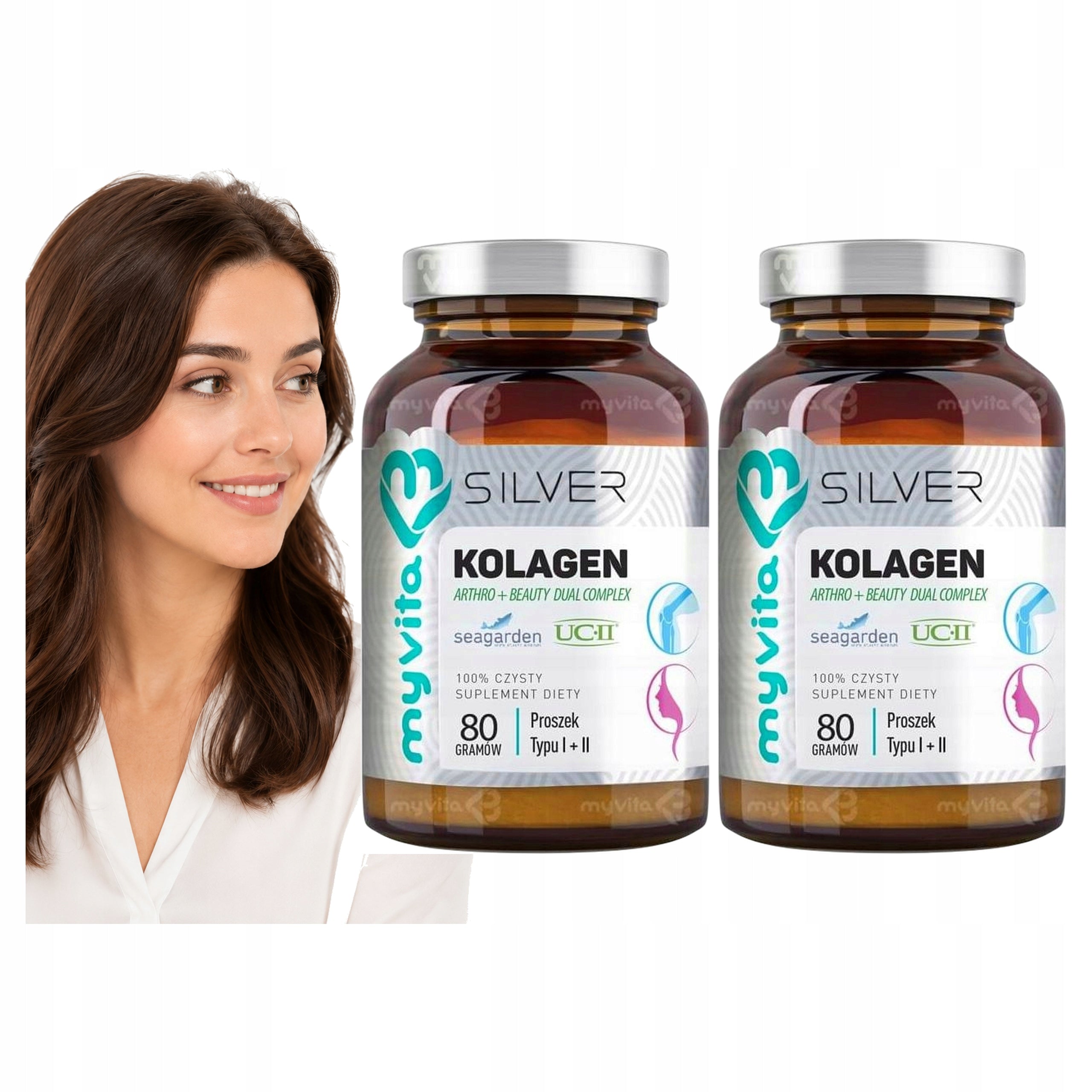 COLLAGEN FISH VITAMIN C MYVITA DUAL SILVER POWDER TYPE I AND II 80 G - 2x