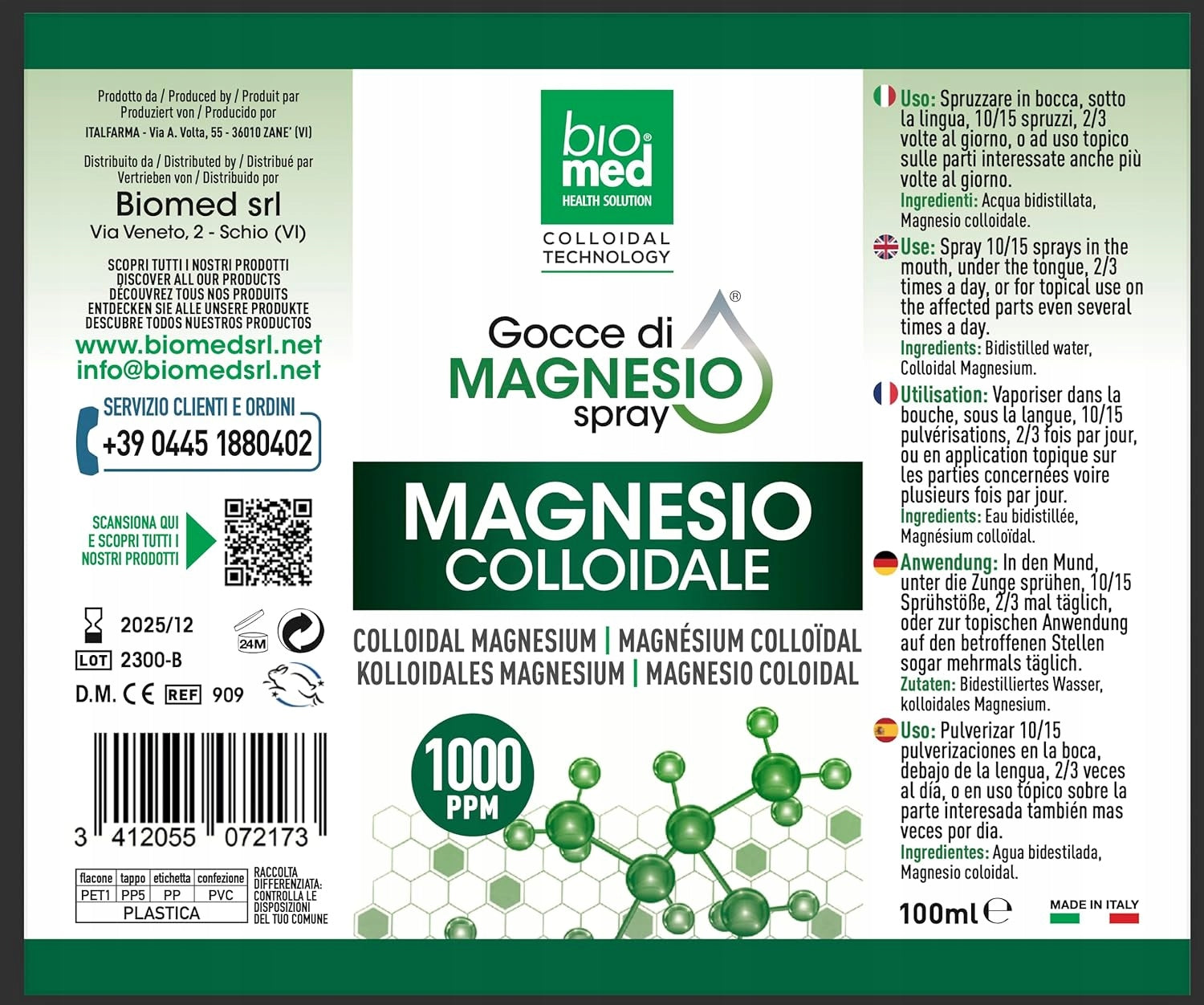 COLLOIDAL MAGNESIUM - Ultra-concentrated aerosol Biomed Stress, Room 100ml EAN (GTIN) 877946008984