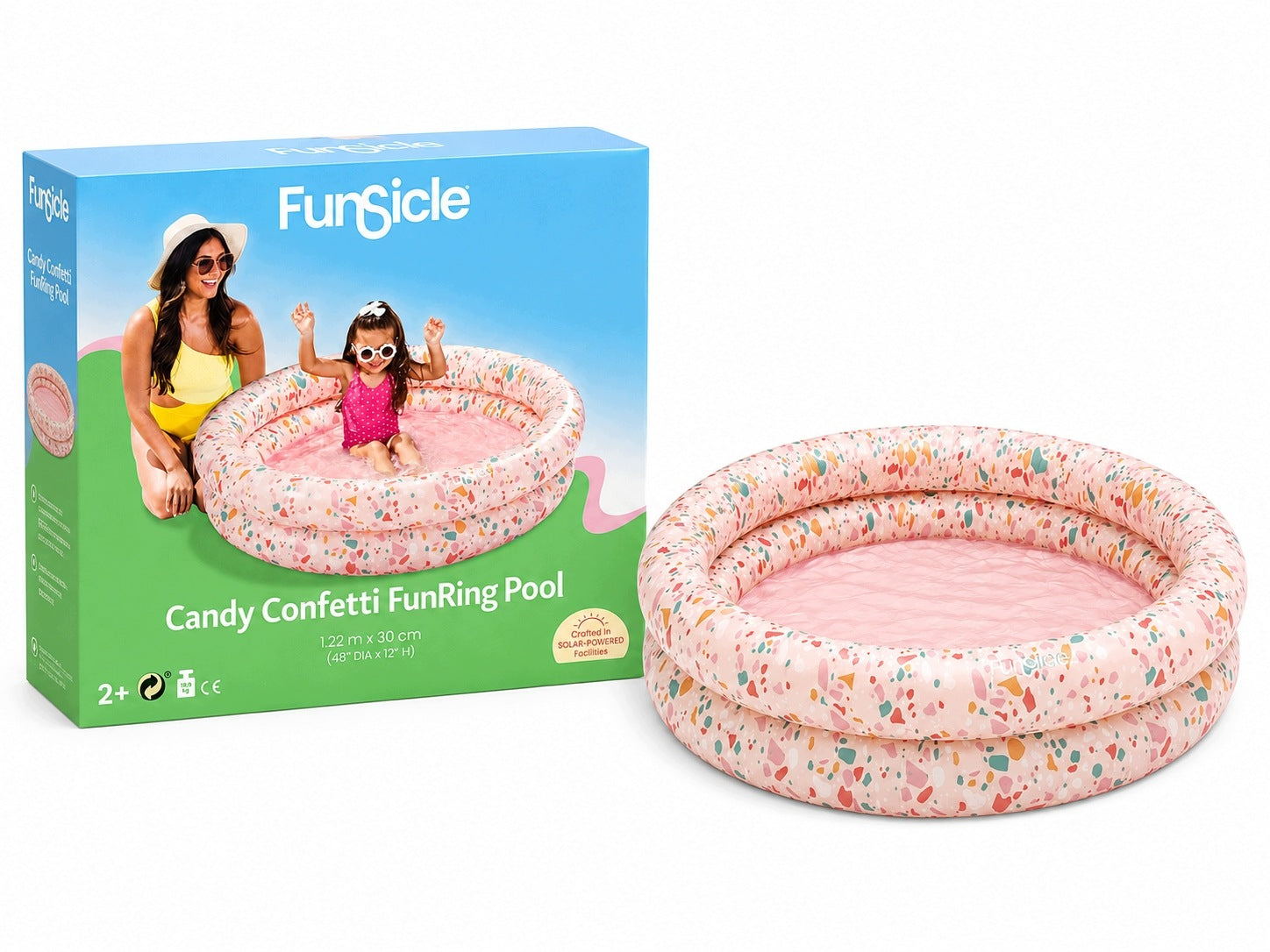 COLORFUL INFLATABLE POOL PADDLING POOL FOR CHILDREN 112x112cm SOFT BOTTOM CONFETTI