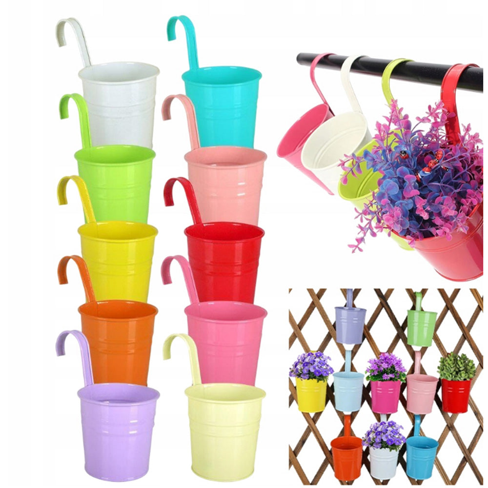 COLORFUL IRON HANGING POT BUCKET WITH DETACHABLE HOOK 10 PIECES