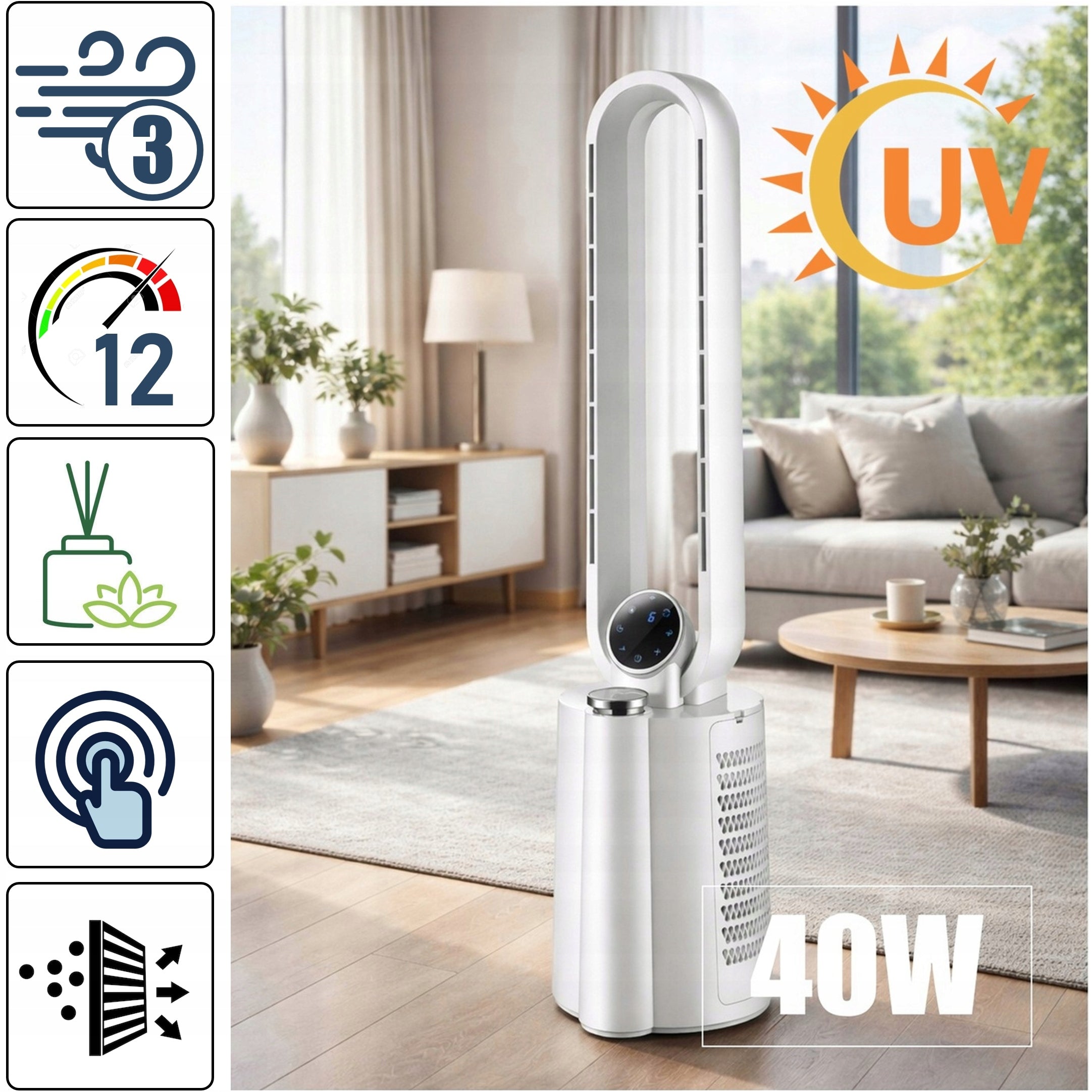 COLUMN FAN BLADELESS HUMIDIFICATION AROMA UV REMOTE CONTROL QUIET 40dB Manufacturer code ZLN1117