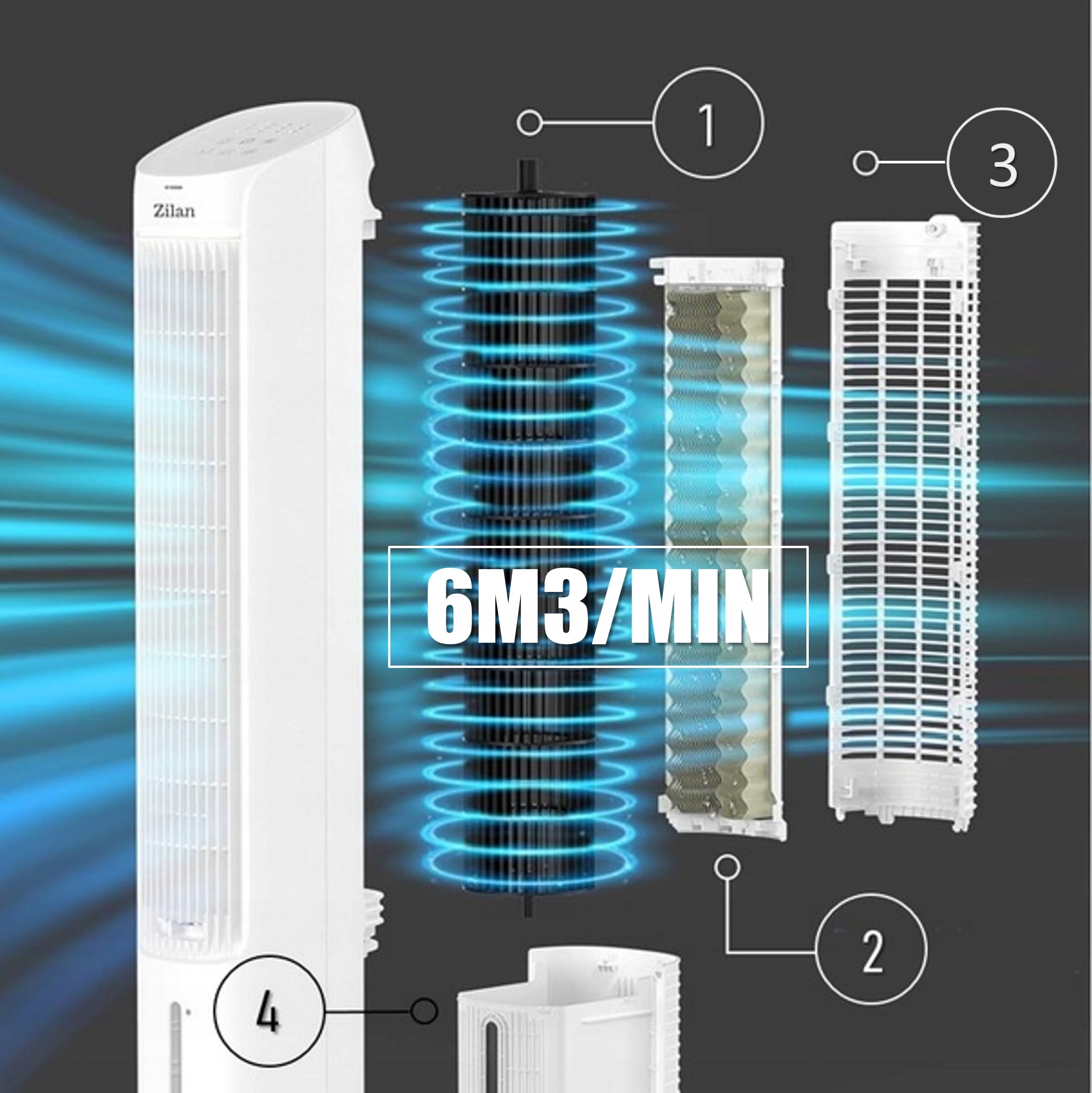 COLUMN FAN COOLING HUMIDIFICATION AROMOTHERAPY XXL LED REMOTE CONTROL 60W Dominant color white