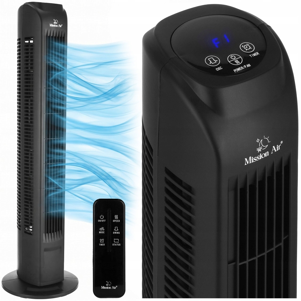 COLUMN FAN Floor Standing Fan Quiet Swing TOWER FAN black
