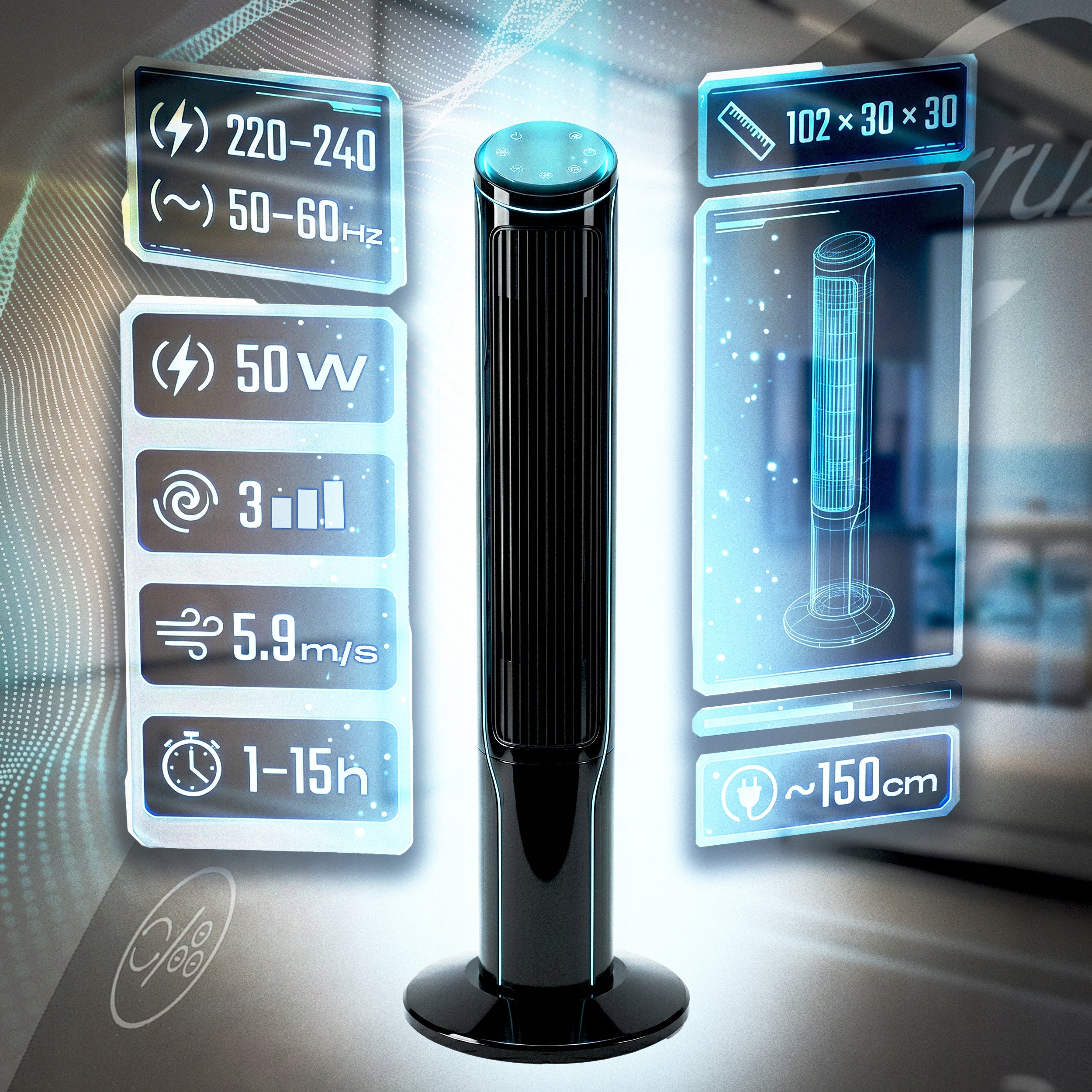 COLUMN FAN IONIZATION RANGE QUIET Floor Windmill Standing 102cm Packaging status original
