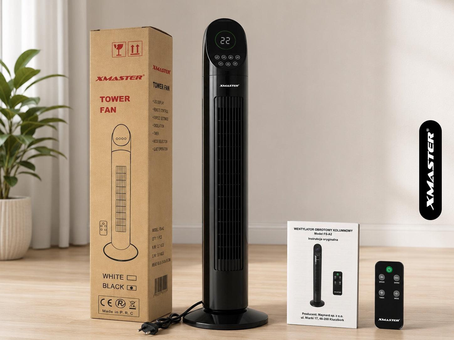 COLUMN FAN SILENT FAN STANDING ADJUSTABLE OSCILLATION REMOTE CONTROL 88CM Manufacturer code Wentylator wiatrak kolumnowy 88cm
