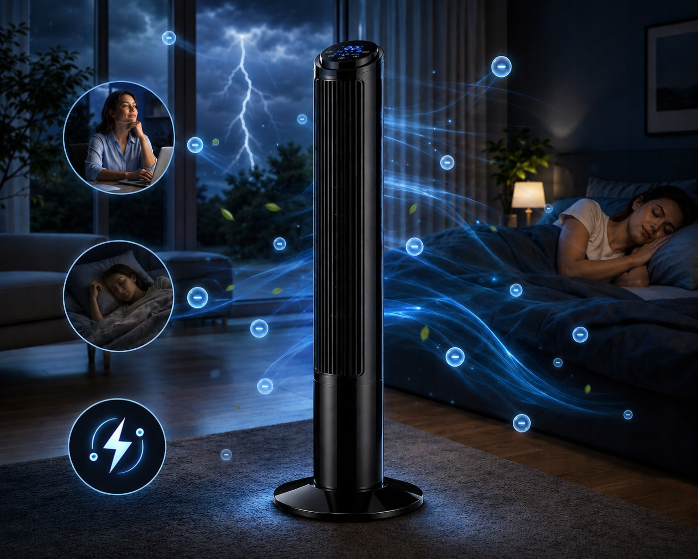 COLUMN FAN STANDING IONIZATION QUIET POWERFUL PREMIUM FAN + REMOTE CONTROL Functions Ionization timer
