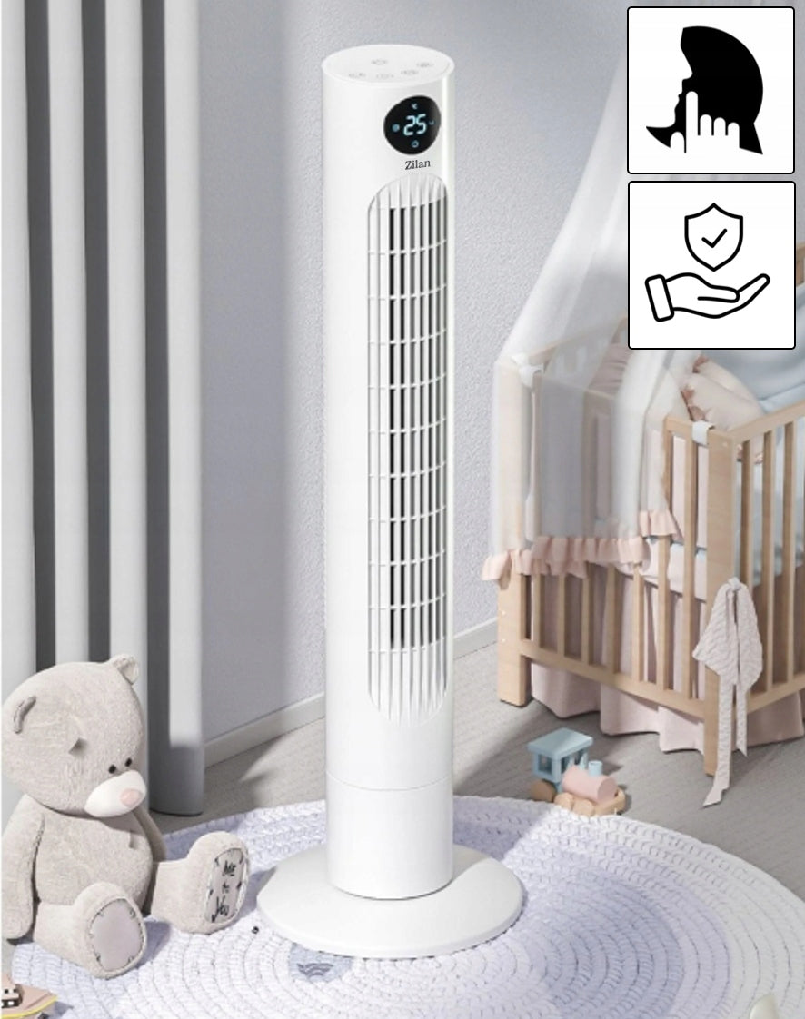 COLUMN FAN XL 60W WHITE SILENT LED PANEL REMOTE CONTROL OSCILLATION THERMOMETER Functions automatic oscillation timer