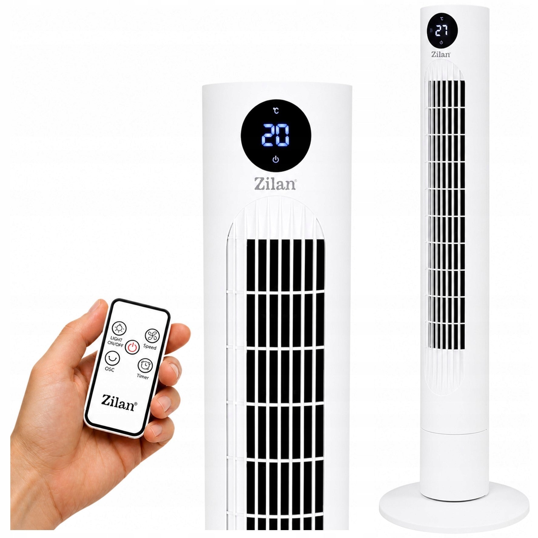 COLUMN FAN XL 60W WHITE SILENT LED PANEL REMOTE CONTROL OSCILLATION THERMOMETER