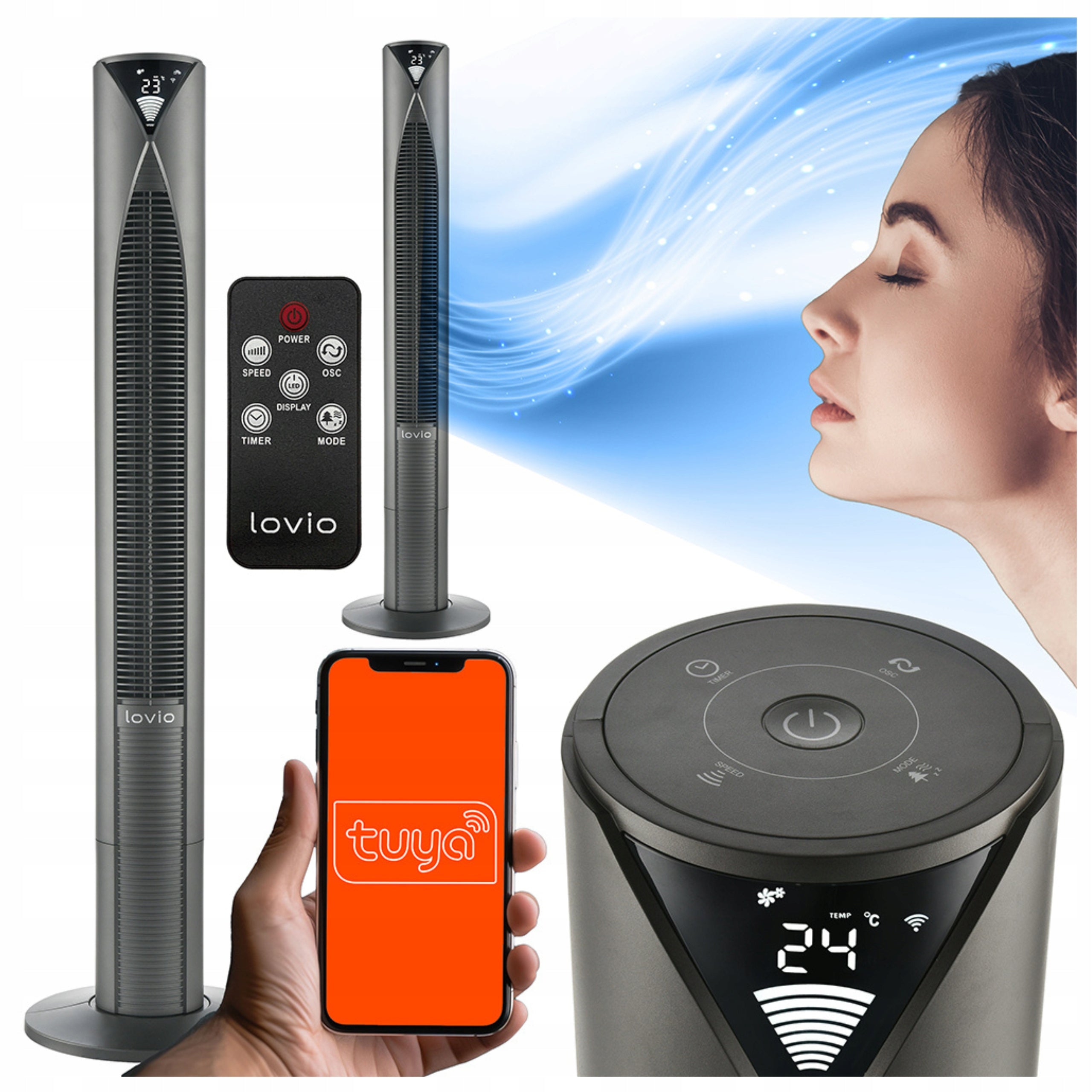 COLUMN FAN standing fan QUIET AROMA IONIZATION 118cm WiFi Tuya