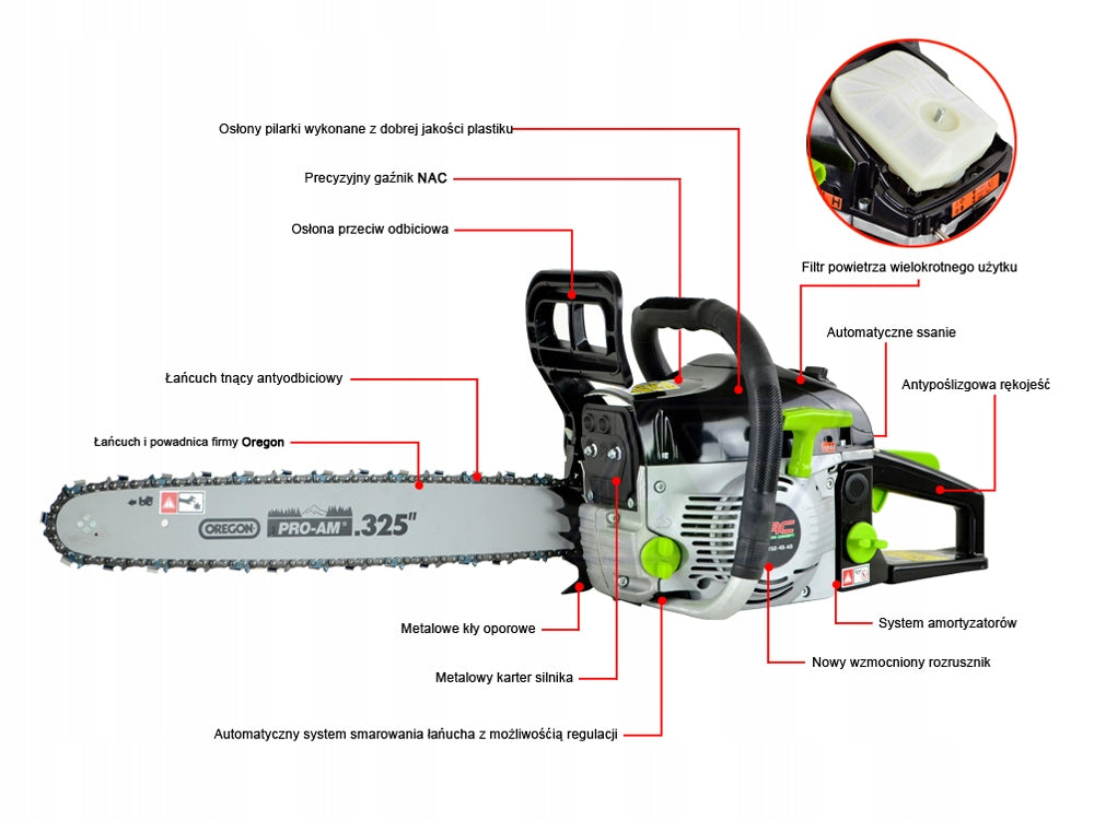 COMBUSTION SAW NAC POWER 3 KM GUIDE AND CHAIN OREGON 45 CM STRONG Series Osprzęt Oregon