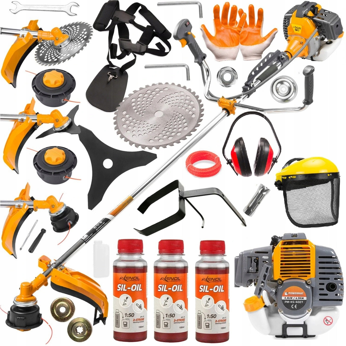 COMBUSTION SCYTHE MOWER TRIMMER 3XOL DISC BRACES MASK 6KM