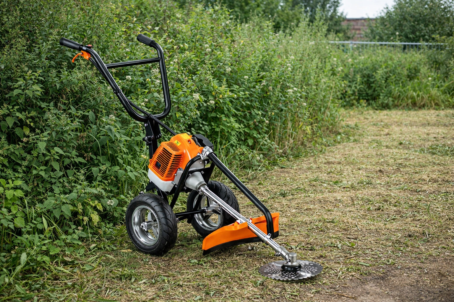 COMBUSTION SCYTHE ON WHEELS MOWER TRIMMER TROLEY BRUSH CUTTER 5,2km STRONG Kind scythe