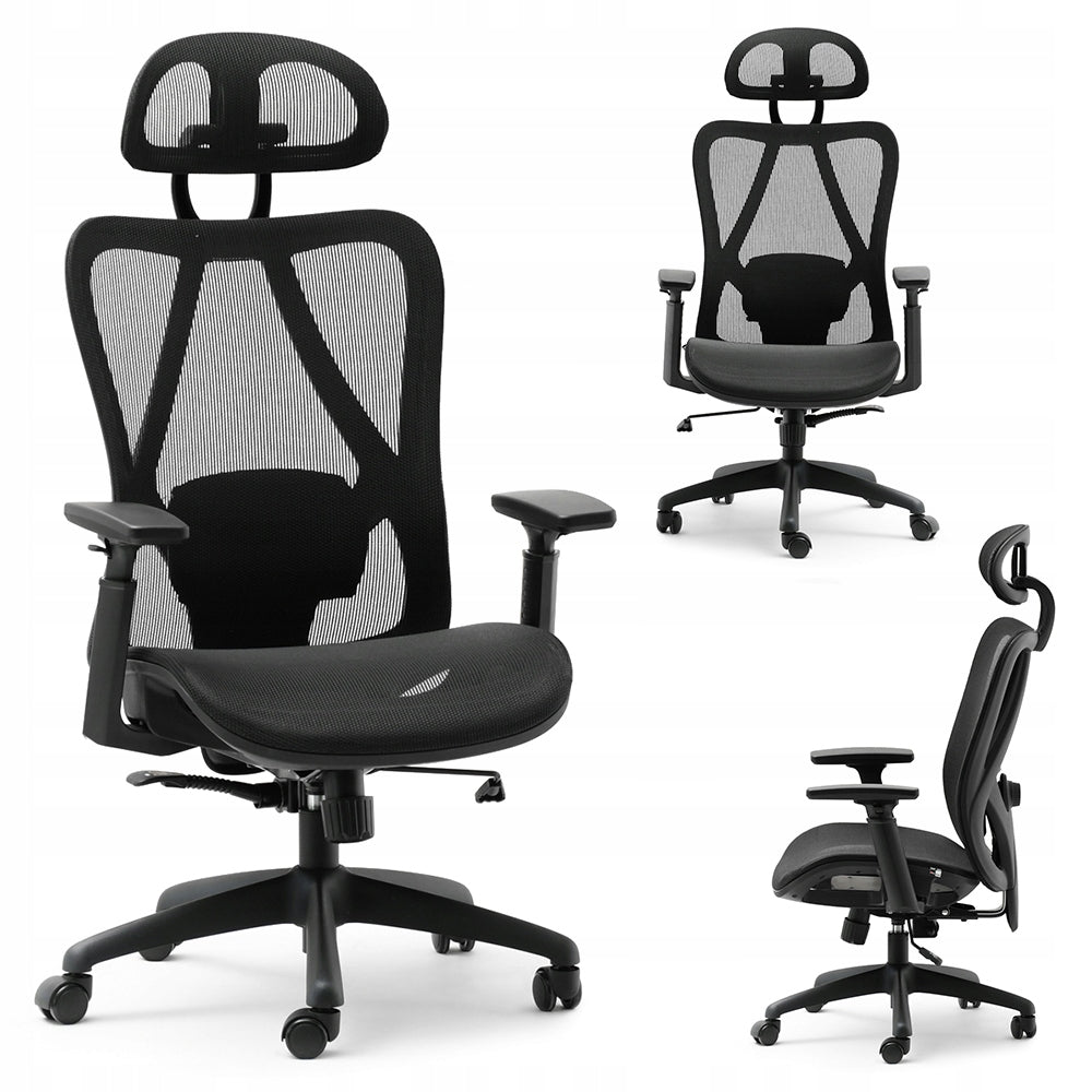 COMFORTABLE OFFICE CHAIR WITH HEIGHT ADJUSTMENT AND HEADREST DAREN BLACK MESH
