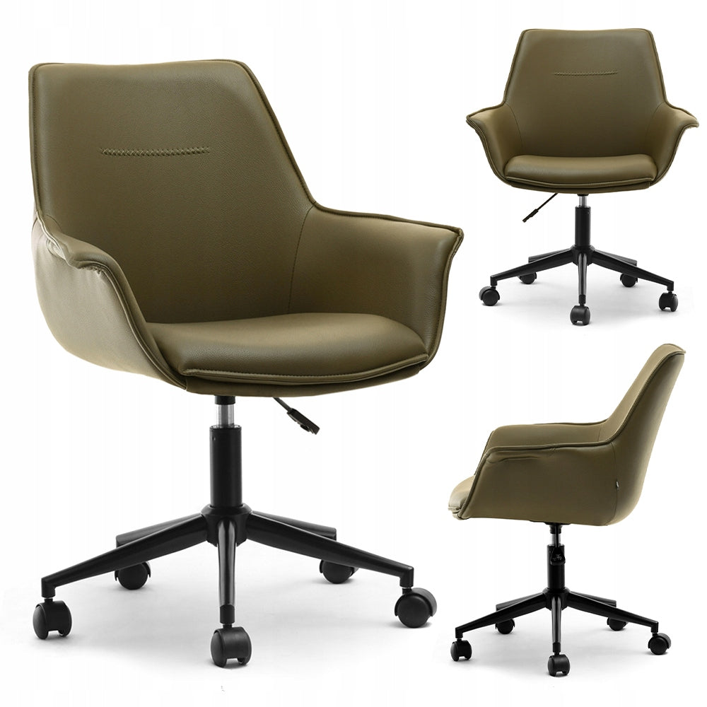 COMFORTABLE OMAR LEATHER ARMCHAIR FOR OFFICE OLIVE ECO BASE BLACK MOBILE