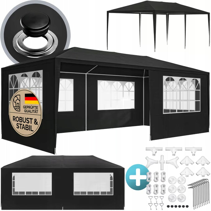 COMMERCIAL GARDEN PAVILION 3X6 TENT GAZEBO ANTHRACITE 6 WALLS Packaging status original