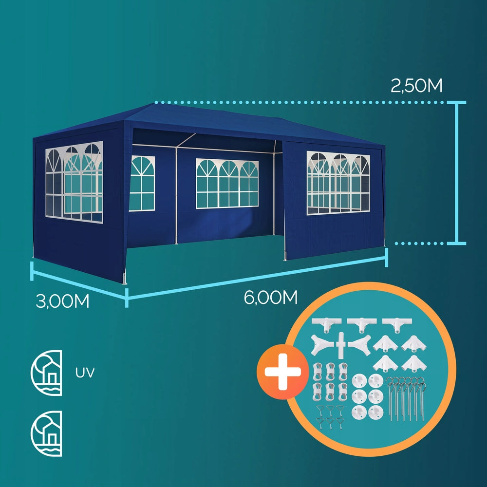 COMMERCIAL GARDEN PAVILION 3X6 TENT GAZEBO BLUE 6 WALLS Number of windows 5