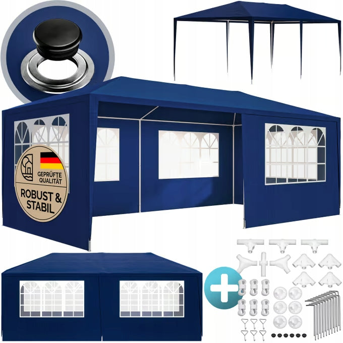 COMMERCIAL GARDEN PAVILION 3X6 TENT GAZEBO BLUE 6 WALLS Packaging status original