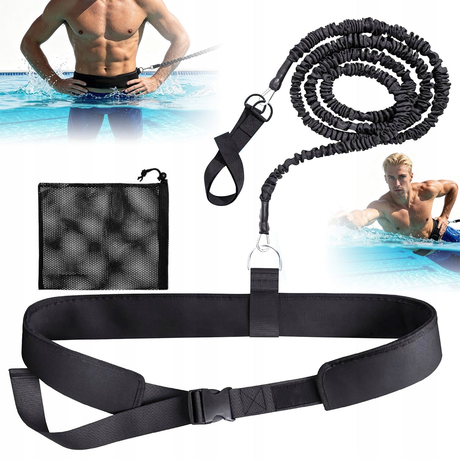 COMPLETE SET FOR LEARNING TO SWIM IN PLACE POOL BELT RUBBER ROPE BAG