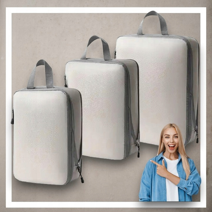 COMPRESSION ORGANIZER 3-PIECE SET FOR SUITCASES IDEAL FOR TRIPS Color white
