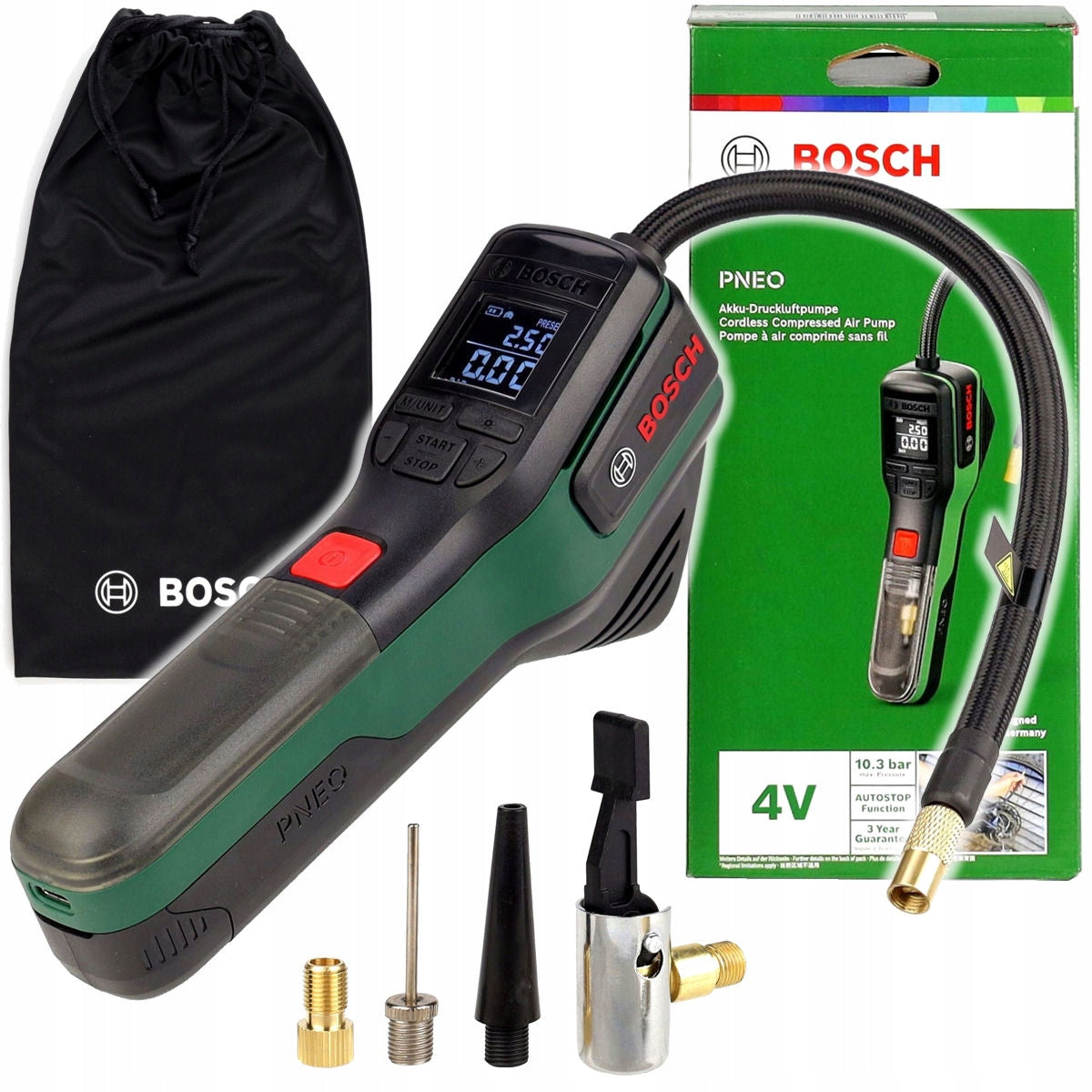 COMPRESSOR BATTERY PUMP 4,0V PNEO BOSCH + TIPS + COVER