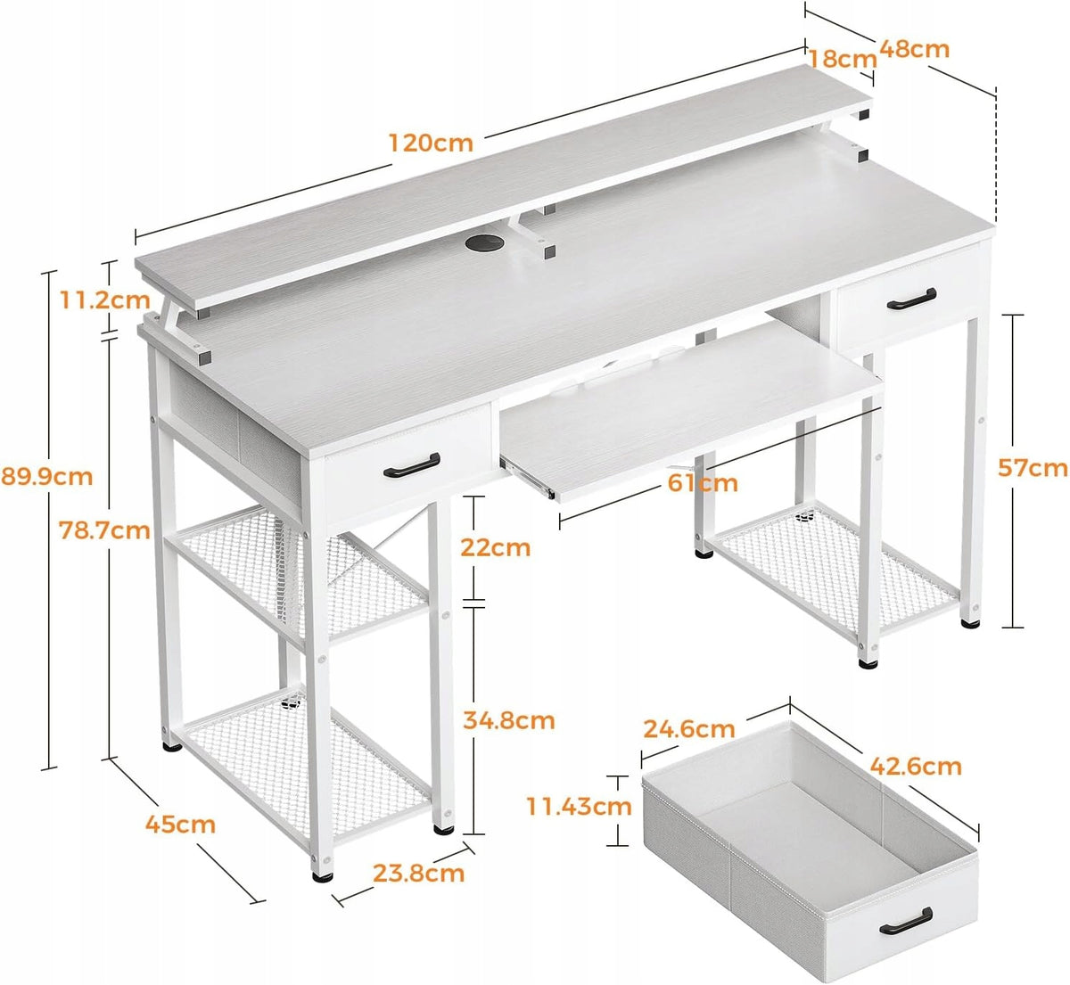 COMPUTER DESK 120X48X90CM DRAWER MONITOR STAND EAN (GTIN) 4250366868820