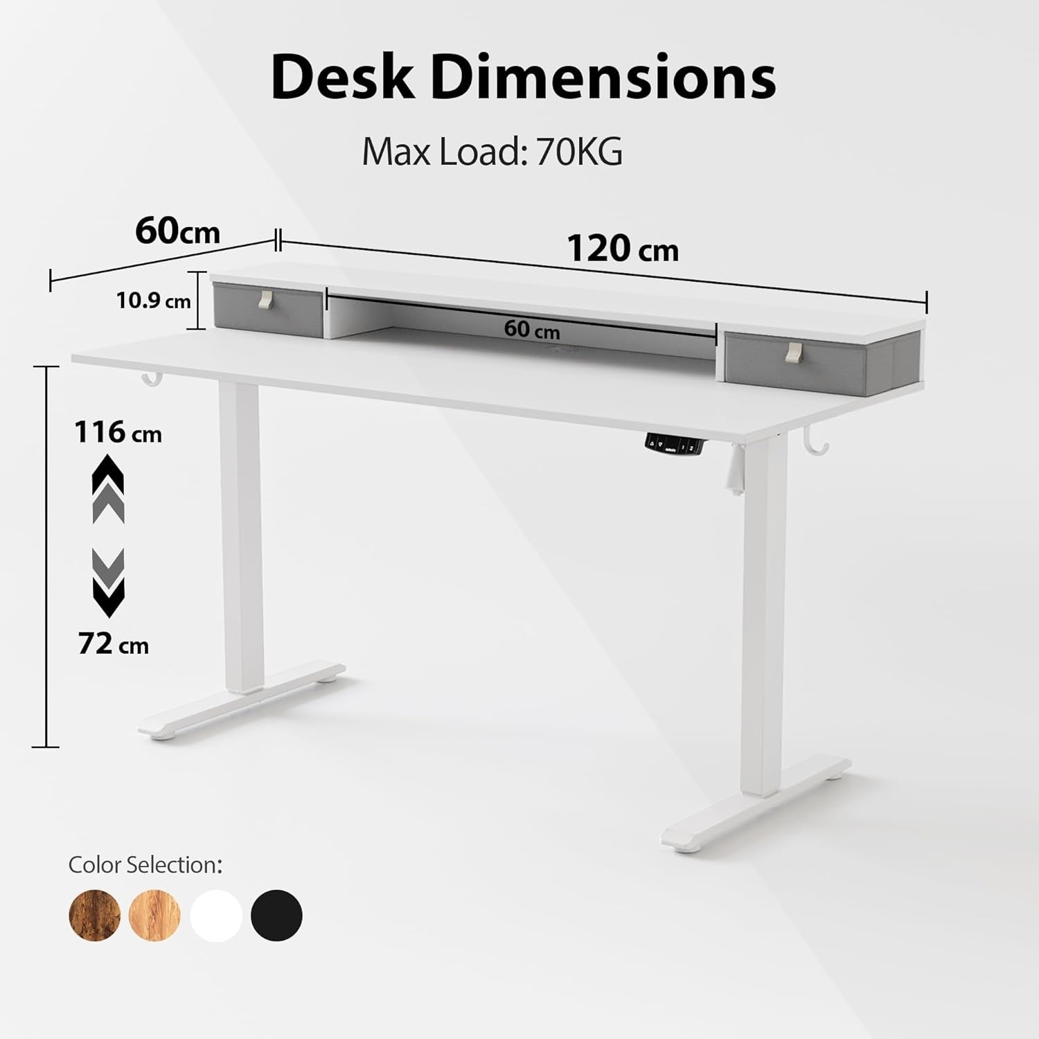 COMPUTER DESK ADJUSTABLE HEIGHT TABLE TWO DRAWERS 120x60cm Brand no brand