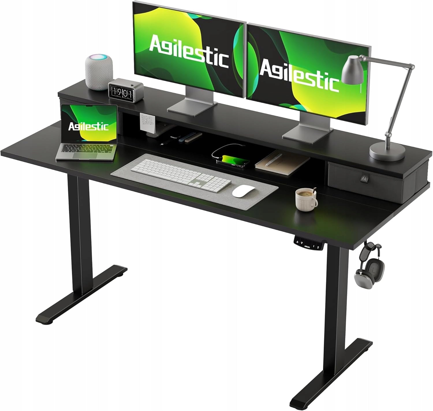 COMPUTER DESK ADJUSTABLE HEIGHT TABLE TWO DRAWERS 140x60cm