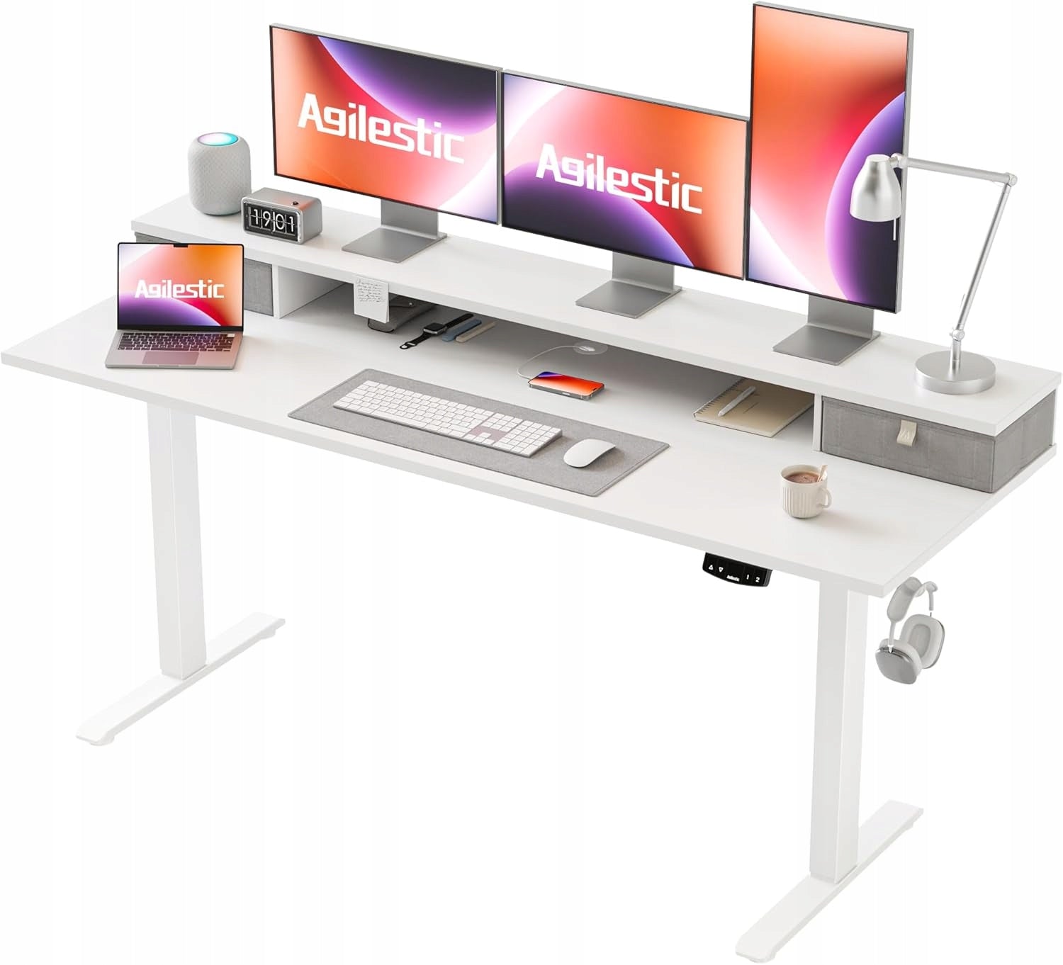 COMPUTER DESK ADJUSTABLE HEIGHT TABLE TWO DRAWERS 160x60cm