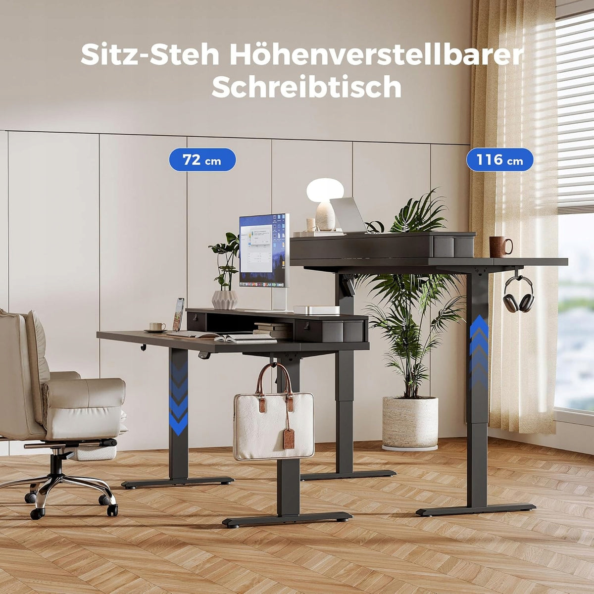 COMPUTER DESK COMPUTER TABLE WITH DRAWER SHELF ADJUSTABLE 100X60CM Manufacturer code BIURKO REGULOWANE Z PÓŁKĄ SZUFLADĄ 100X60