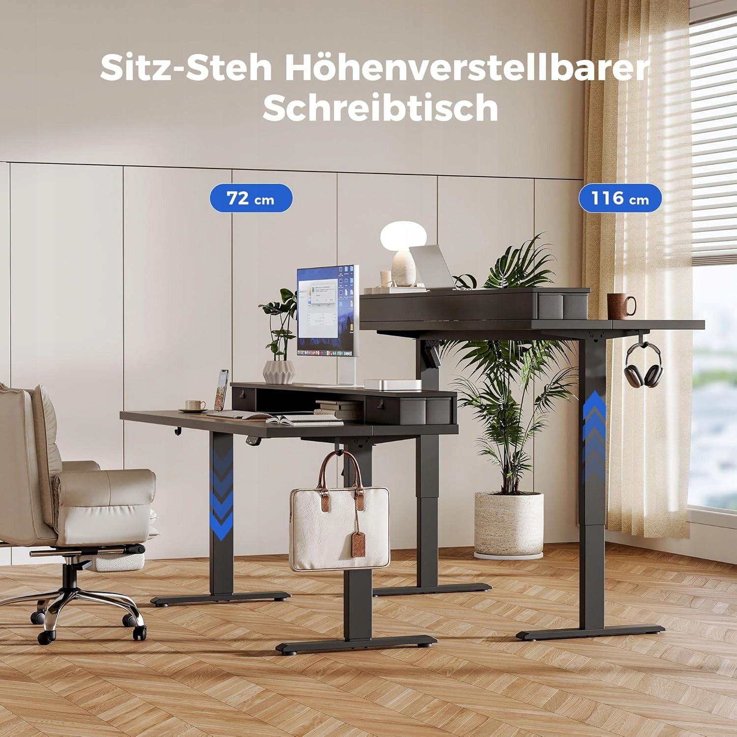COMPUTER DESK COMPUTER TABLE WITH DRAWER SHELF ADJUSTABLE 100X60CM Manufacturer code BIURKO REGULOWANE Z PÓŁKĄ SZUFLADĄ 100X60