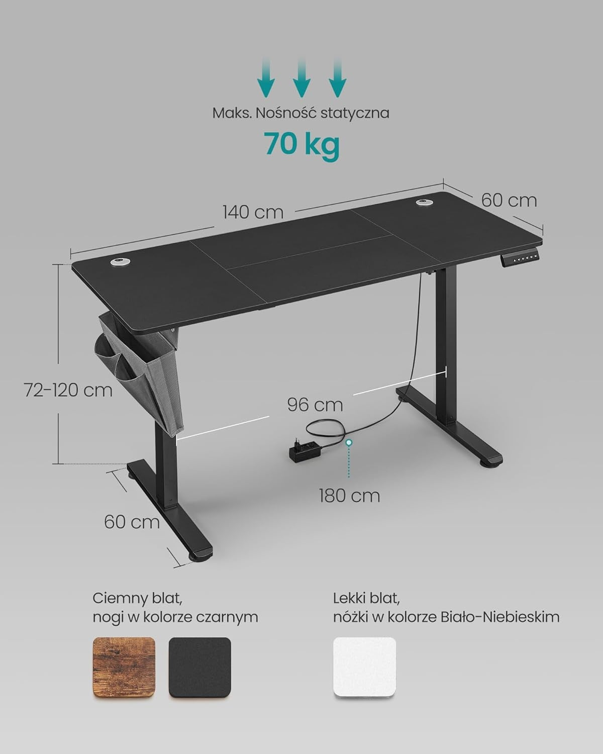 COMPUTER DESK ELECTRICALLY ADJUSTABLE HEIGHT TABLE SOLID 140x60cm Brand no brand