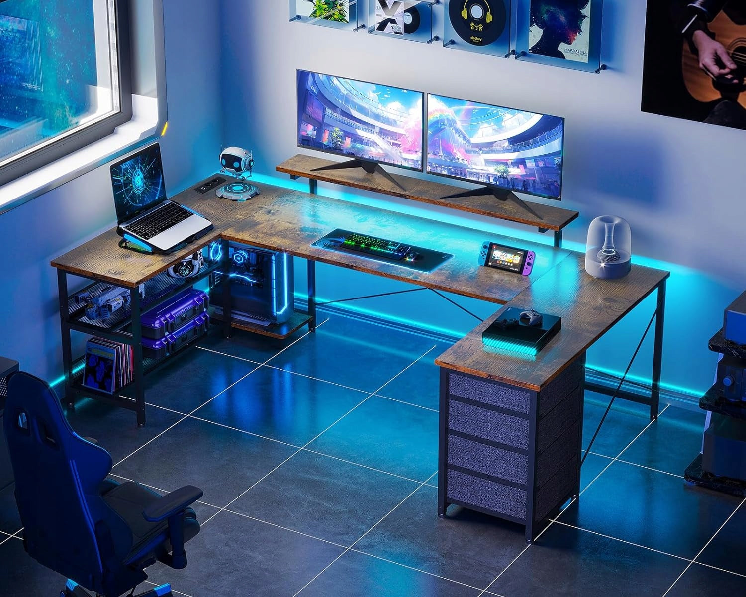 COMPUTER DESK WITH BUILT-IN BACKLIT SOCKETS WITH SHELF DRAWERS Brand no brand