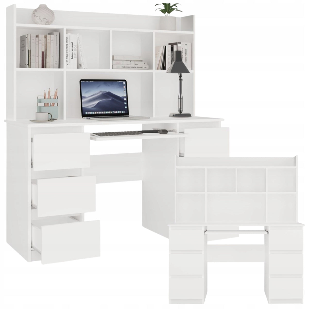 COMPUTER DESK WITH SHELVING UNIT 6 DRAWERS PULL-OUT SHELF