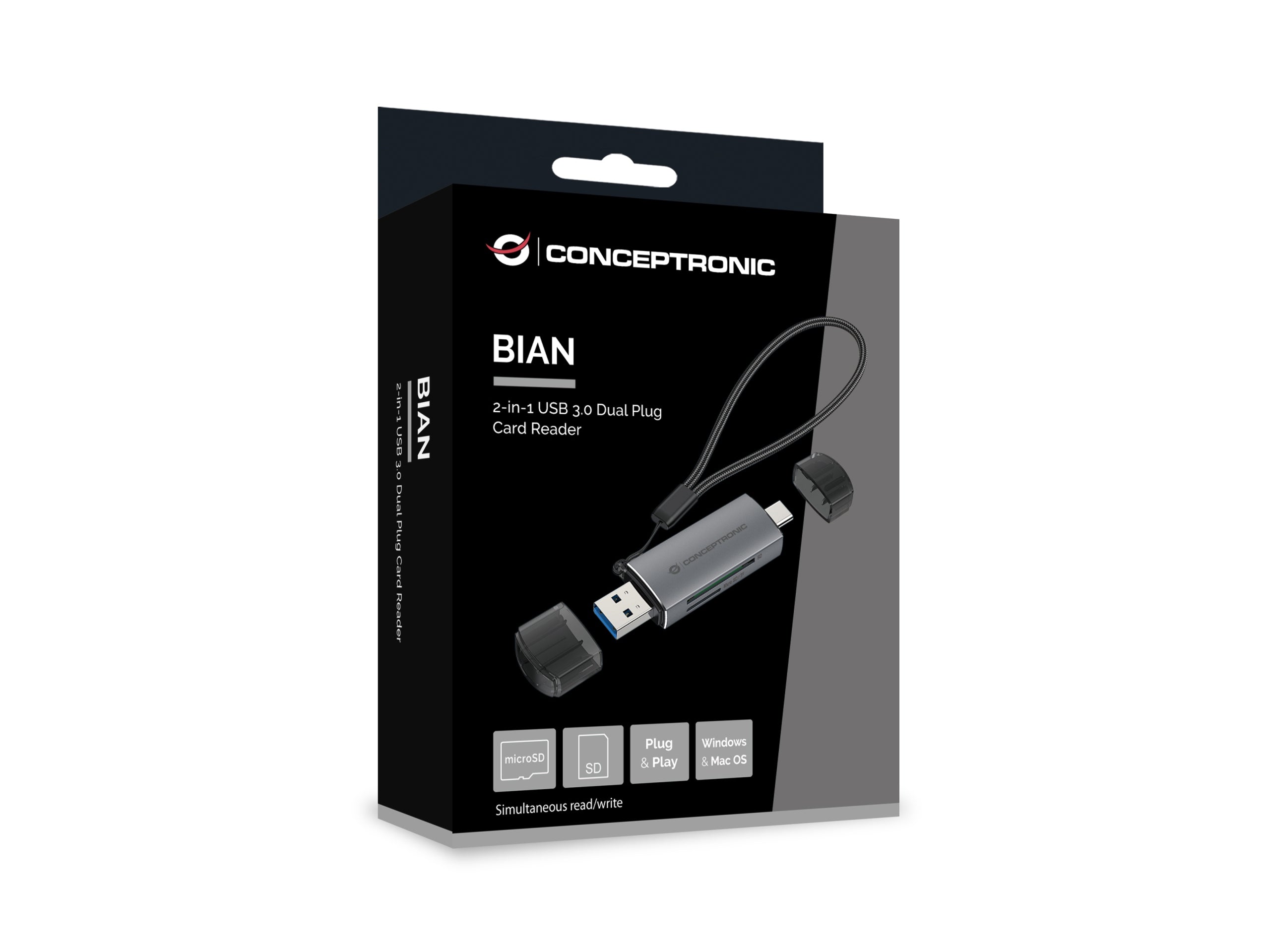 CONCEPTRONIC card reader USB-A/-C3.2->TF/Micro-SD3.0 black Kind universal