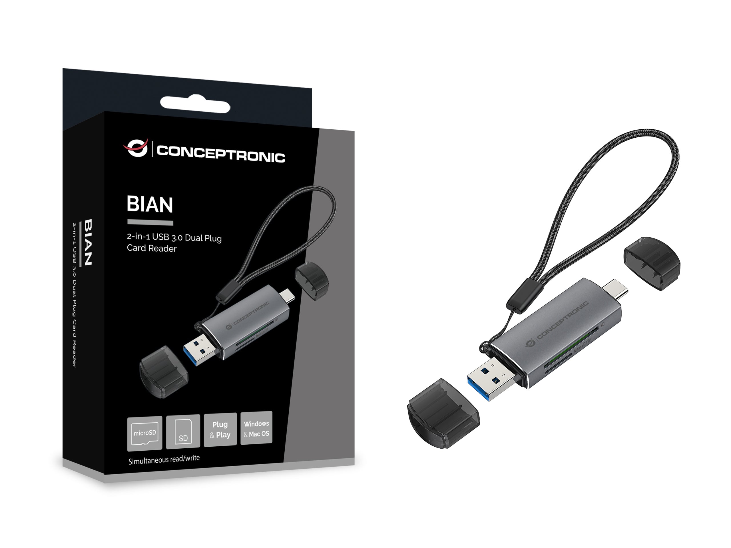 CONCEPTRONIC card reader USB-A/-C3.2->TF/Micro-SD3.0 black Manufacturer Conceptronic