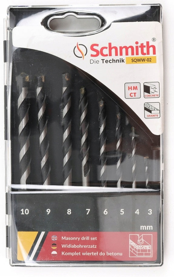 CONCRETE DRILL BITS BRICK GRANITE SET 8pcs DRILL 3-10mm SCHMITH Manufacturer code SQWW-02