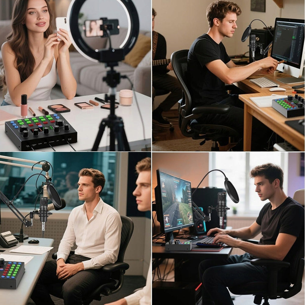 CONDENSER STUDIO MICROPHONE WITH PODCAST STREAMING CARD 10 EFFECTS Brand no brand