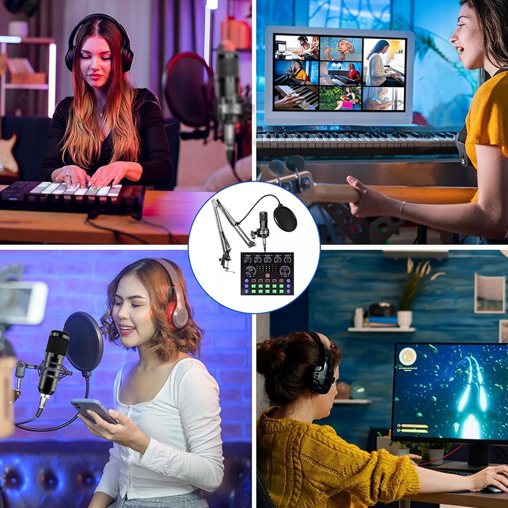 CONDENSER STUDIO MICROPHONE WITH PODCAST STREAMING CARD 10 EFFECTS Manufacturer code DOMOWE STUDIO