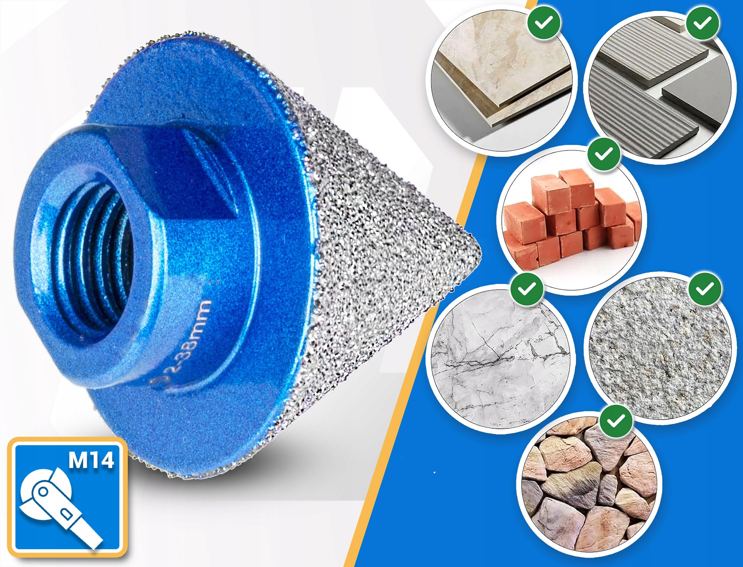 CONICAL DIAMOND DRILL BIT CONICAL DIAMOND HOLE SAW CONE 38MM Manufacturer code TTHS38CC