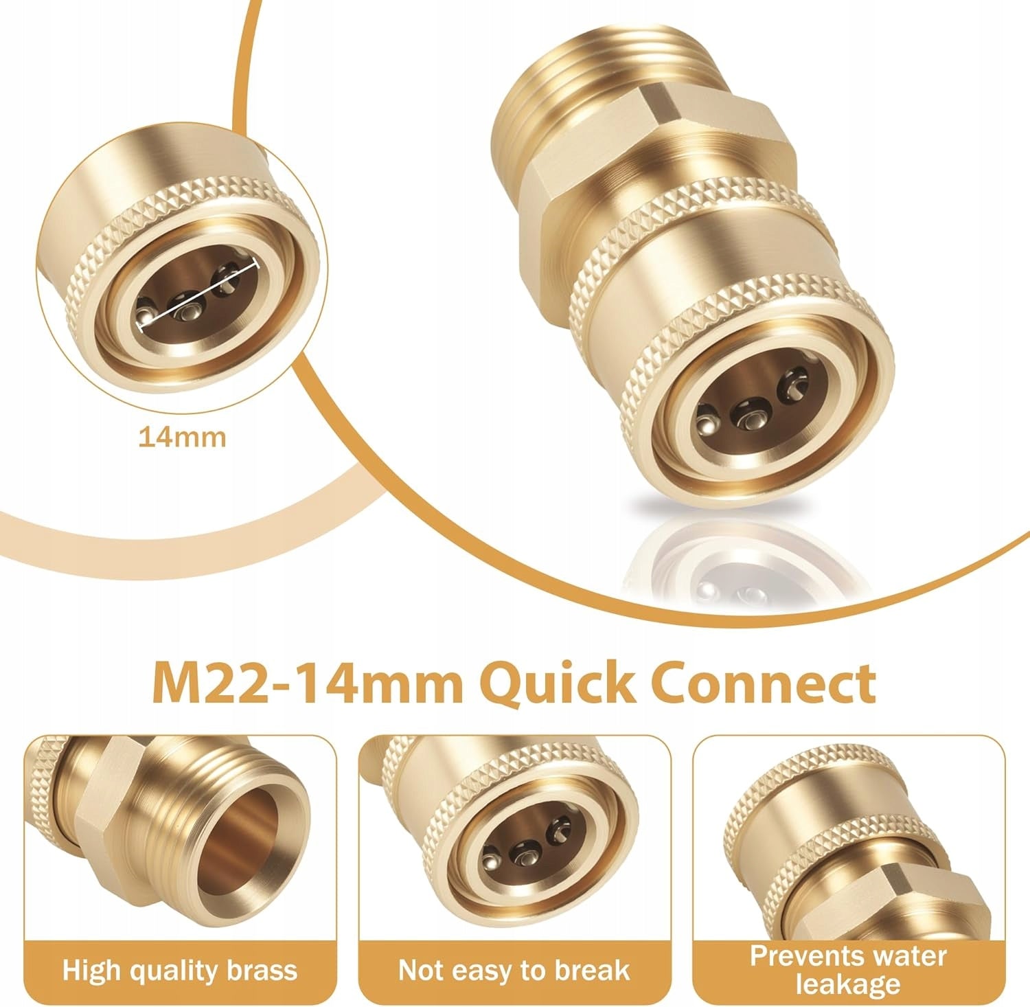CONNECTOR ADAPTERS 4PCS M22-14MM QUICK COUPLERS BRASS SET FOR WASHER Brand no brand