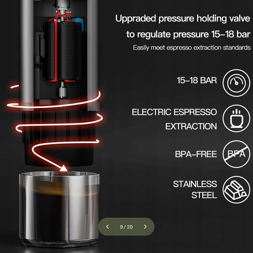 CONQUECO PCM020B Portable Espresso Maker, 12V, 13500 mAh, Manufacturer code PCM020B