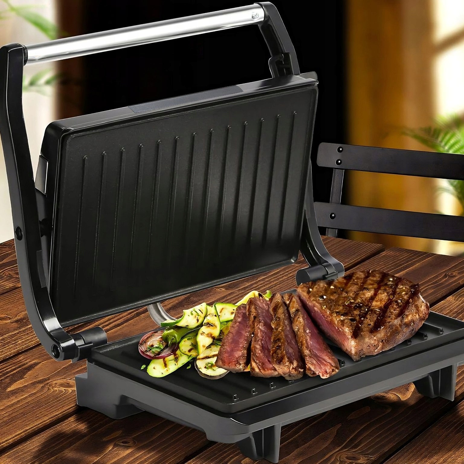 CONTACT GRILL ELECTRIC TOASTER FOLDING TOASTER PANINI SANDWICHES 750W Dominant color black