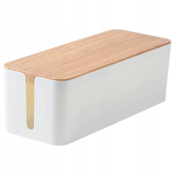 CONTAINER BOX CABLE ORGANIZER SLATS WOOD WHITE MOZOS KBO-LW-WOOD