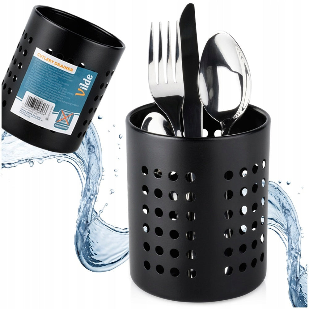 CONTAINER CUTLERY DRAINER KNIVES KITCHEN UTENSILS BASKET RACK BLACK Brand Vilde