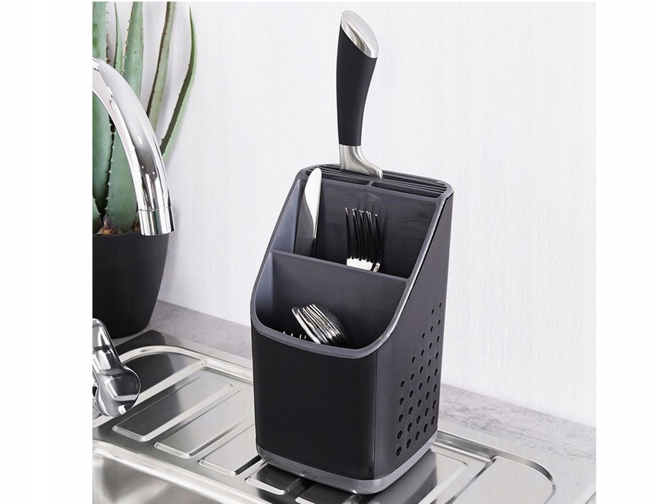 CONTAINER DRAINER RACK KITCHEN ORGANIZER FOR CUTLERY KNIVES UTENSILS BLACK Brand Vilde