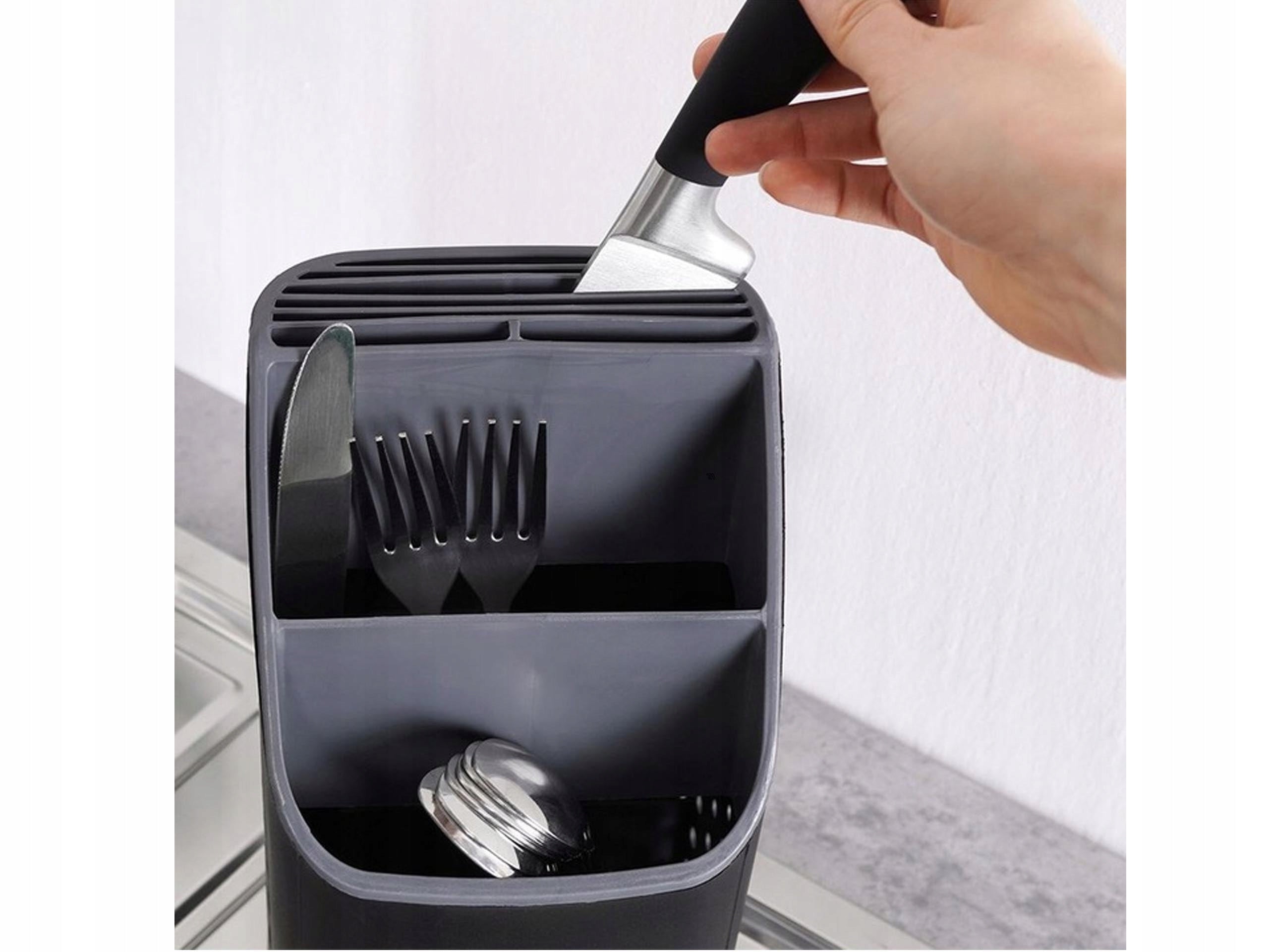 CONTAINER DRAINER RACK KITCHEN ORGANIZER FOR CUTLERY KNIVES UTENSILS BLACK Color black