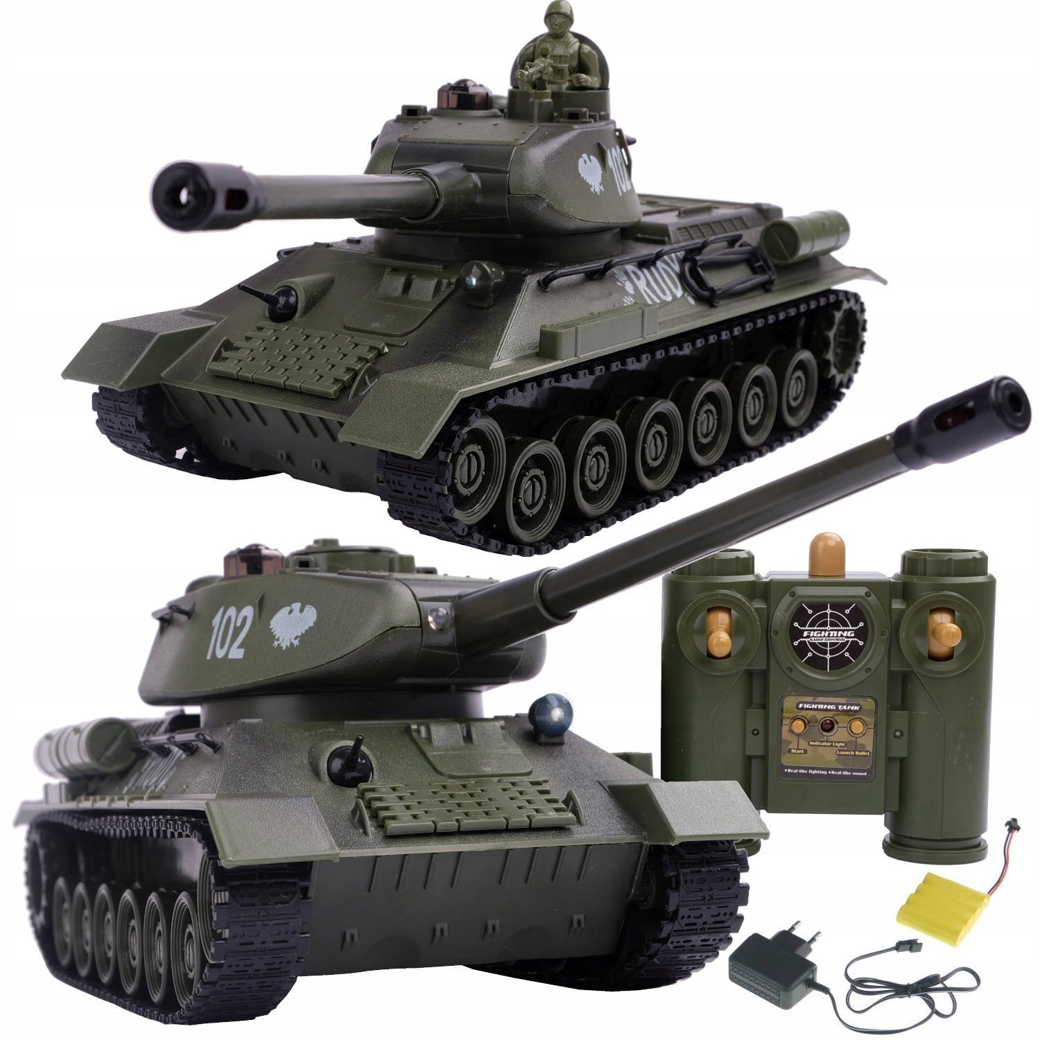 CONTROLLED TANK ORE 102 LARGE T34 FIGHTING TANKS RC Battery