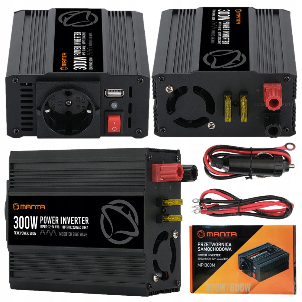 CONVERTER 12v 24v 230v CAR INVERTER 300W 600W USB SECURITY