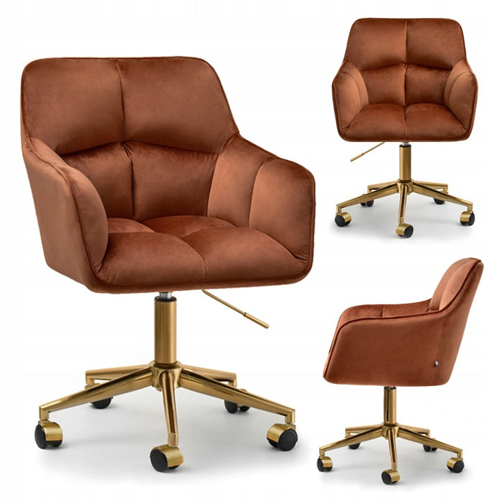 COPPER VELOUR SWIVEL OFFICE CHAIR WITH ARMRESTS ISLA GOLD LEG